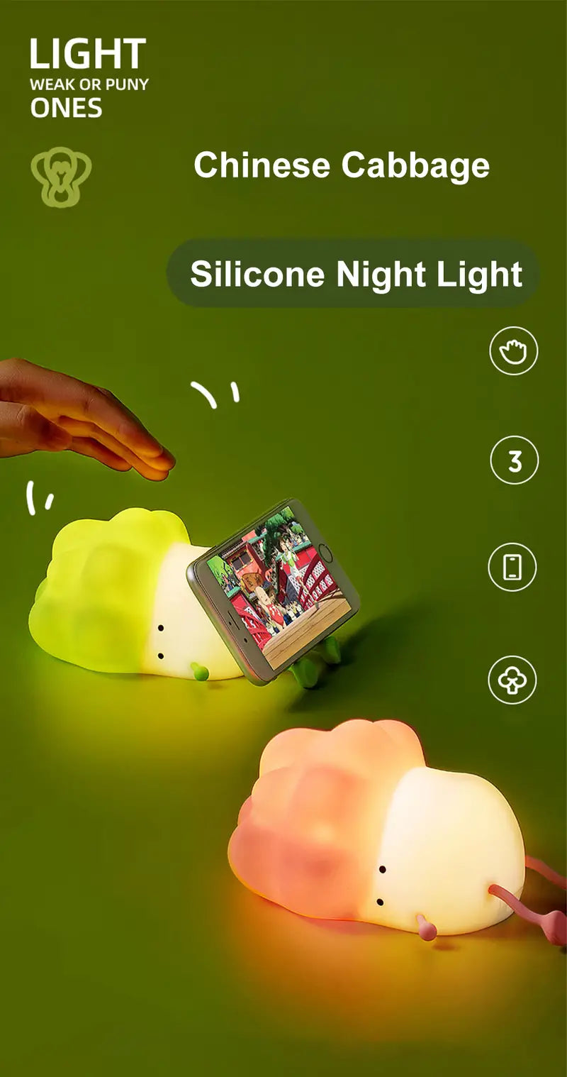 USB Rechargeable Cabbage Night Light for Kids' Room